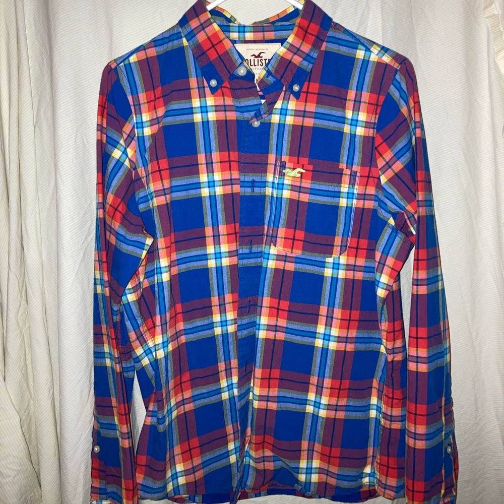 Hollister Multicolored Plaid Casual Button Down Dress Shirt